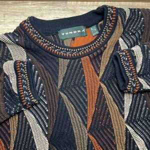Tundra Canada Mens Small 3D Knit Sweater Mercerized Cotton Geometric Earth Tones